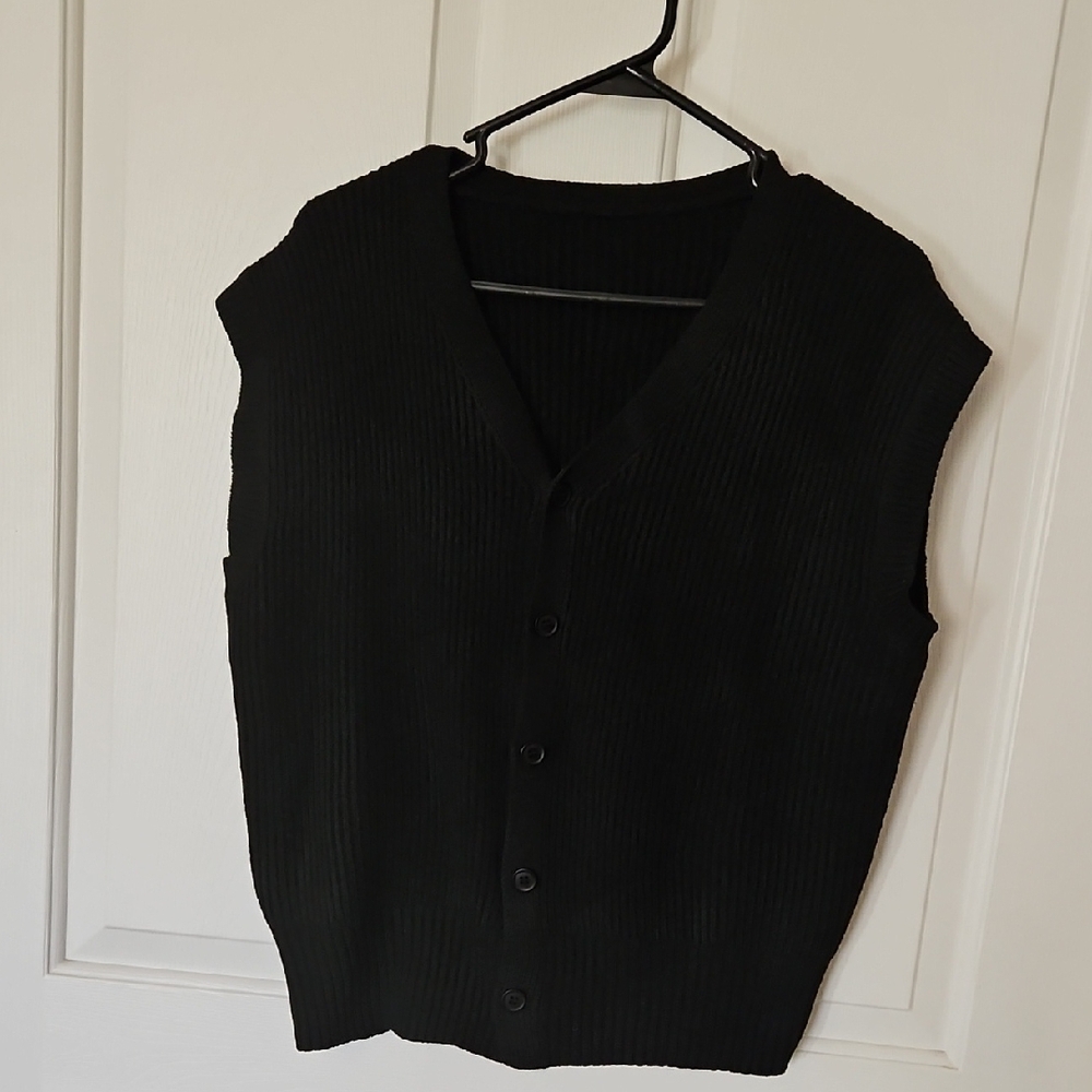 Black SleevelessCotton Knit Cardigan